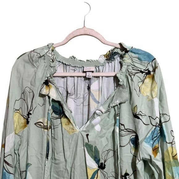 A New Day Top Womens Large Multicolor Floral Abstract Print Long Sleeve Blouse - Picture 2 of 9